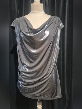 Calvin Klein Metallic Silver Drape Neck Top